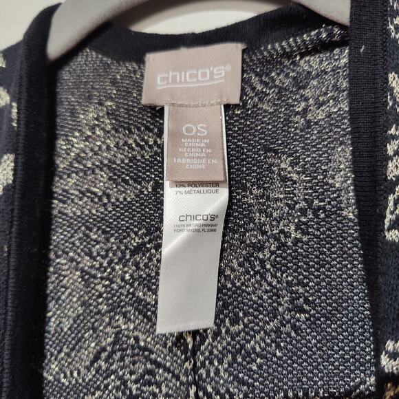 Chicos Women's One Size Black Gold Metallic Open Shawl Wrap Event Formal Party - Picture 3 of 6